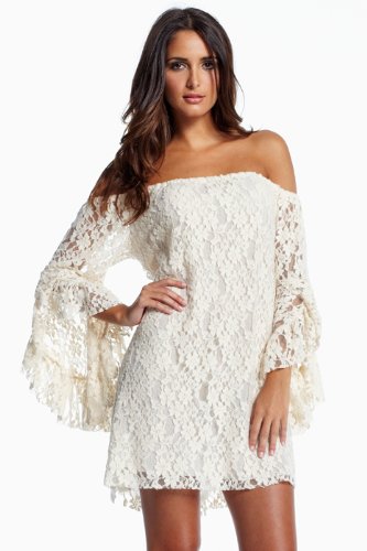 An Elan Usa Gorgeous Lace Look Dress Off Shoulder Bell Sleeve (LP550) (SMALL)