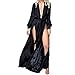 Miss ord Women's Sexy Deep V Long Sleeve High Split Maxi Dress with Belt Swimsuit Swim Beach Maxi Cover Up Dress