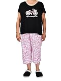 White Stag Women's Plus Size Tee + Capri Pajama Set (Black, 2X)