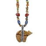 Sterling Silver Southwest Gemstone Beaded Necklace with Picture Jasper Bear Pendant