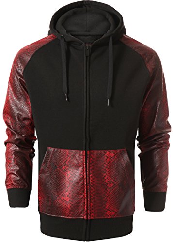Mens Hipster Fleece Full Zip Hoody with PU Trim