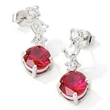 Sterling Silver / Platinum Created Ruby or Sapphire & Brilliante Earrings