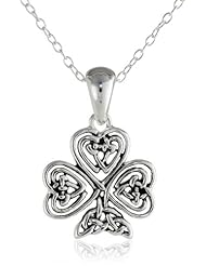Sterling Silver Small Celtic Clover Pendant Necklace with Rolo Chain, 18"