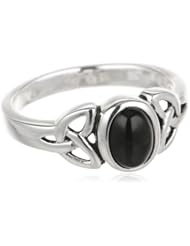 Sterling Silver Onyx Oval Center Stone with Celtic Knot Sides Ring