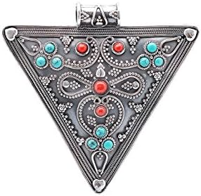 Jewels Of Jaipur Women's Tribal Silver Plated Coral Turquoise Stone Triangular Pendant Jewelry
