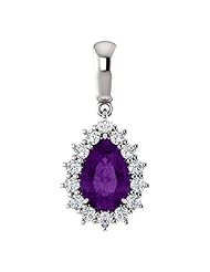 14K White Gold 9.00x6.00mm Pear Cut Amethyst and Diamond Pendant -- LIFETIME WARRANTY