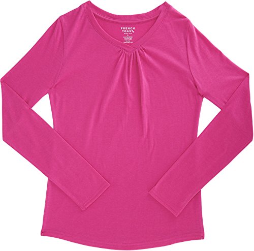 French Toast School Uniform Girls Long Sleeve V-Neck T-Shirt with Front Gathers