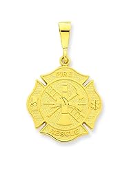 14K Gold Fire Rescue Medal Pendant Firefighter Charm