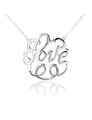 Valentines Day Gifts Bling Jewelry Sterling Silver Love Script Necklace 16in