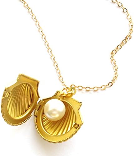 Sea Shell Pearl Locket Necklace Gold Tone Brass Beach Wedding Mermaid Valentine Locket Necklace