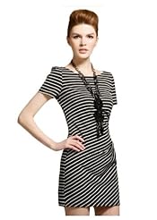 Short Sleeves Striped Print Cotton Wrap Lace Mini Dress 