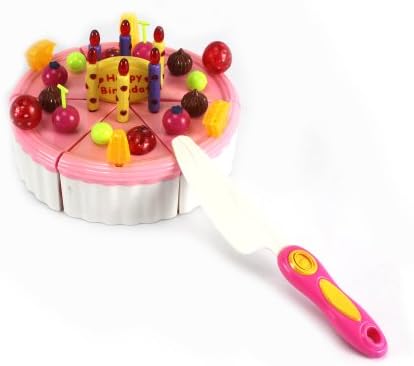 Happy Birthday Fun Cake 6 Slice Toy Food Play Set w/ 6 Candles, Happy Birthday Sign, Cake Knife