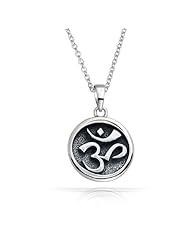 Bling Jewelry 925 Sterling Silver Round Medallion Om Aum Pendant Necklace 18in