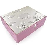 Silver Plated Baby Girls Large Keepsakes Box in Pink