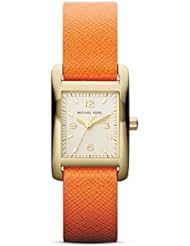 Michael Kors MK2270 Womens Mini Taylor Orange Leather Strap White Dial Rectangular Watch