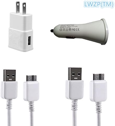 LWZP(TM) High Quality 4 in 1 USB 3.0 Cable, Car & Wall Charger 4 Pc Set - Includes (2) 3 Ft 1m Cable, (1) Car Charger, and (1) Wall Charger for Samsung Galaxy Note 3 & Galaxy S5 type2 (2Cables-White)