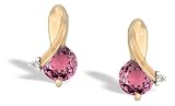 14K Yellow Gold Genuine Round Pink Tourmaline and Diamond Earrings