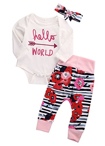 3PCS Newborn Baby Girl Top Romper+Pants Leggings Coming Home Outfits Set Clothes (3-6 Months, Arrow)