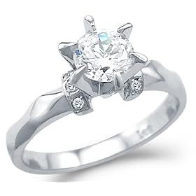 Size- 4 - New Solid 14k White Gold Unique Solitaire CZ Cubic Zirconia Engagement Ring Round Cut 1.25 ct: Jewelry