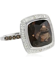 Sterling Silver Cushion Smoky Quartz Diamond Ring (0.06cttw, I-J Color, I2-I3 Clarity), Size 7