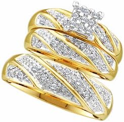 His and Her Rings 10kt Yellow Gold 0.30ctw Diamond Cluster Trio SET