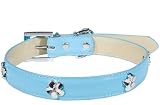 Designer Dog Collar - Leather Collar with Flower Studs - Blue - Medium