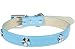Designer Dog Collar - Leather Collar with Flower Studs - Blue - Medium