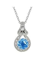 1.67 Ct Round Swiss Blue Topaz White Sapphire 18K White Gold Pendant