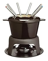 MasterClass Cast Iron Enamelled Fondue Gift Set with Six Forks - Black