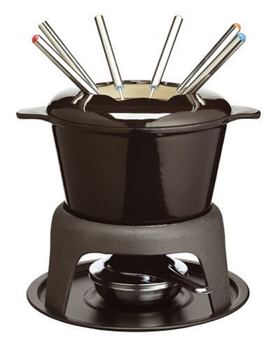 Kitchen Craft Cast Iron Enamelled Fondue Gift Set with Six Forks - Black