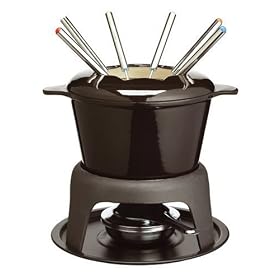 Kitchen Craft Cast Iron Enamelled Fondue Gift Set with Six Forks - Black