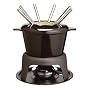 Kitchen Craft Cast Iron Enamelled Fondue Gift Set with Six Forks - Black