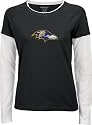 Baltimore Ravens Women's Black Frosted Logo Long Sleeve Layered Tissue Tee