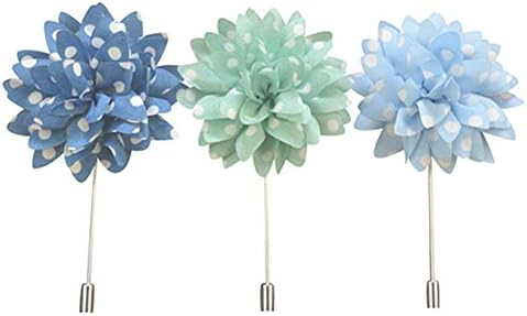 Men's Boutonniere Lapel Pin Polka Dot Striped Flower Handmade for Suit (Pack of 3)
