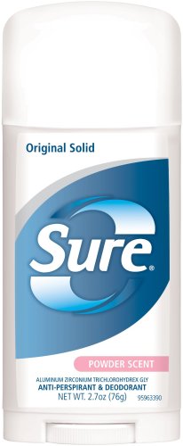 Sure Original Solid Anti Perspirant and Deodorant, Powder Scent, 2.7-Ounces Pack of 6