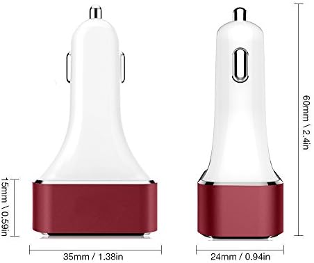 ZimIBL 9.6A / 48W 4-Port USB Car Charger With SmartID Technology for iPhone 6 Plus 5 5S 5C 4 4S, iPad 4 3 2, iPad mini, iPad air, iPad Mini Retina, iPod touch, iPod Nano; Samsung Galaxy S6 Edge S5 S4 S3 S2, Note 4 3 2, Tab S 4, 3, 2; All New HTC M9 M8; LG Optimus G3 G2, Flex, G2 Mini, Google Nexus 5 4 7 8 FHD 2; Other Android Smartphone/Tablets (White-Red)