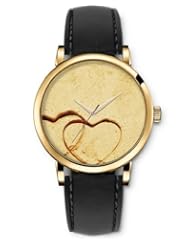 SPRAWL Aanalog Fashion Series Gold Ladies Watches of Genuine Black Leather Strap,Unique Wrist Watch for Women Girls Designed with Love
