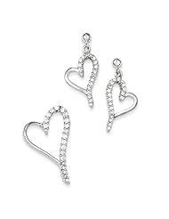 Sterling Silver CZ Heart Earrings & Pendant Set.