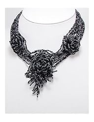 Black Flower Seed Bead Necklace