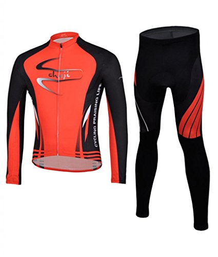 Showtime 2014 New Men's Cycling Jacket Jersey Suit Biking Cyclewear Long Sleeve Wind Coat + Padded Racing Long Tights Pants Trousers set - Extreme Speed Red Black Curves and Logo