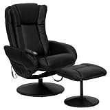 Massaging Black Leather Recliner and Ottoman with Leather Wrapped Base (19''W x 16''D x 16.5''H)