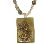 Jade Necklace 03 Beaded Yellow Guan Gong Chinese General Moss Agate Green Stone 23
