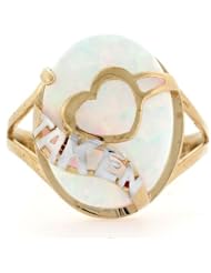 14k Solid Gold Heart Taken White Lab Opal Unique Ring