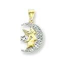 14k Rhodium Moon with Angel Pendant