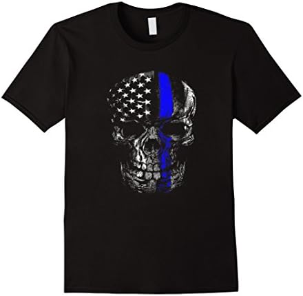 Men's Thin Blue Line Skull Flag Shirt XL Black