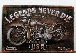 Legends Never Die Motorcycle Art Wall Decoration House Cafe Bar Vintage Metal Signs C-61