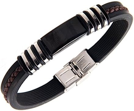 Leather Wristband Brown and Black Bangle Stainless KJH Jewelry Brecelet