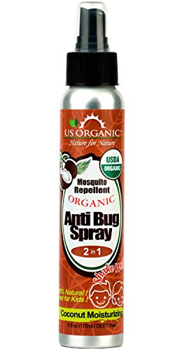 US Organic Mosquito Repellent Pump Spray, 2 in 1 with Coconut Oil Moisturizing, USDA Certified Organic and Cruelty Free, 4 Ounce