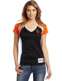 MLB Women's San Francisco Giants Opal Short Sleeve Raglan Deep V-Neck Synthetic Tee (Black/Dark Orange/White/Dark Orange, Large)