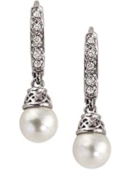 6.5mm Round White Pearl and Diamond Earrings -14k